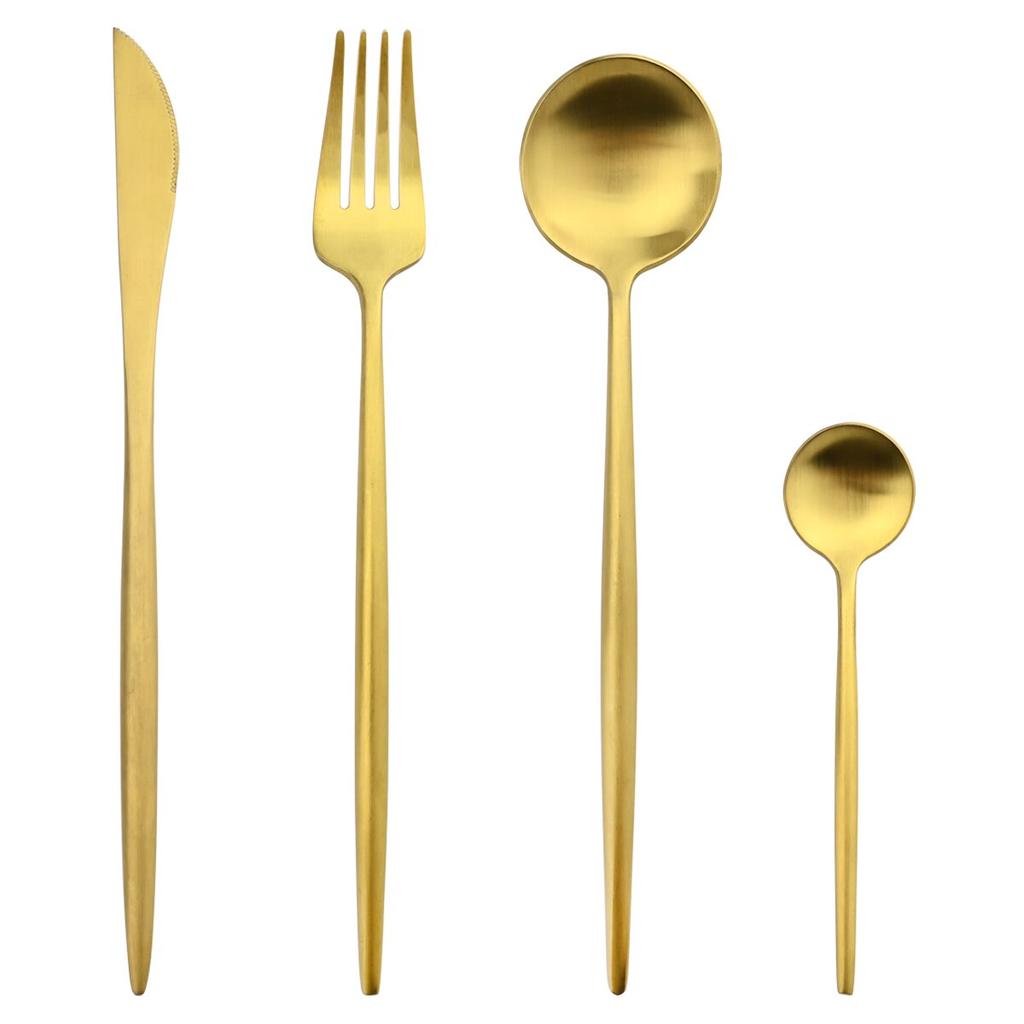4Pcs/Set Matte Gold Dinnerware 18/10 Stainless Steel Cutlery Set Knife Fork Coffee Spoon Tableware Kitchen Silverware Flatware