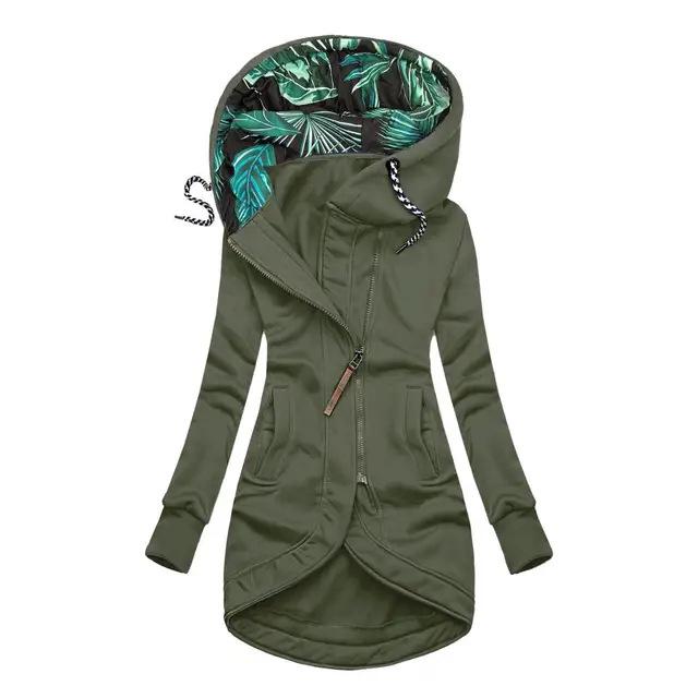 Women's Solid Color Zipper Hoodie Sweatshirt with Print - Long Sleeve Jacket, 2024 Edition