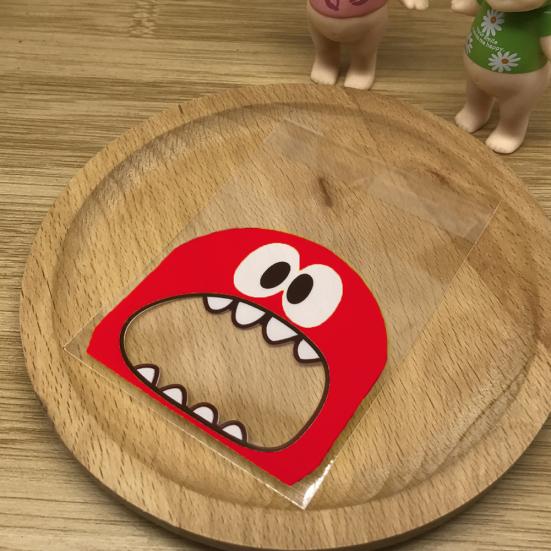 100 stk. Tegneserie Monster Print Kiks Slik Kiks Poser Selvklæbende Gavepose
