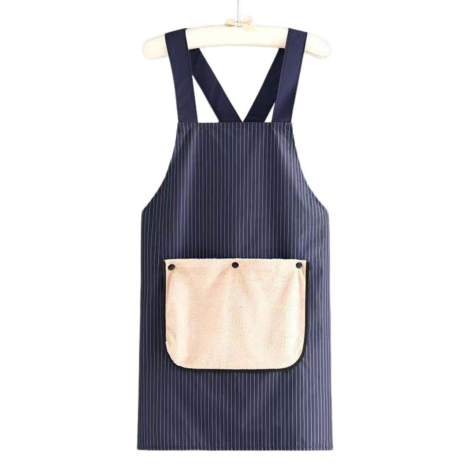 

Waterproof Kitchen Apron Sleeveless Cross Back Restaurant Uniform Home Cooking And Baking Work Apron With Removable Hand Towel As Shown синий