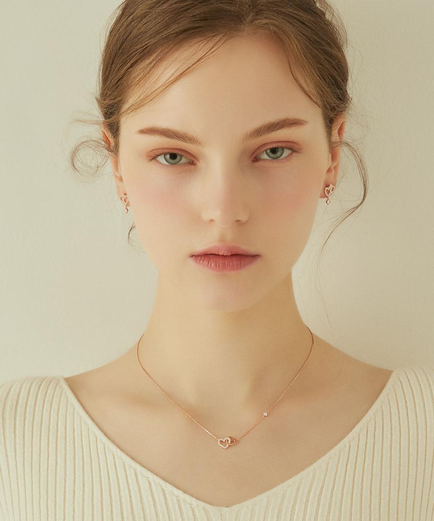 Jestina Double Heart Necklace + Earrings Set (Set-J0-1085)