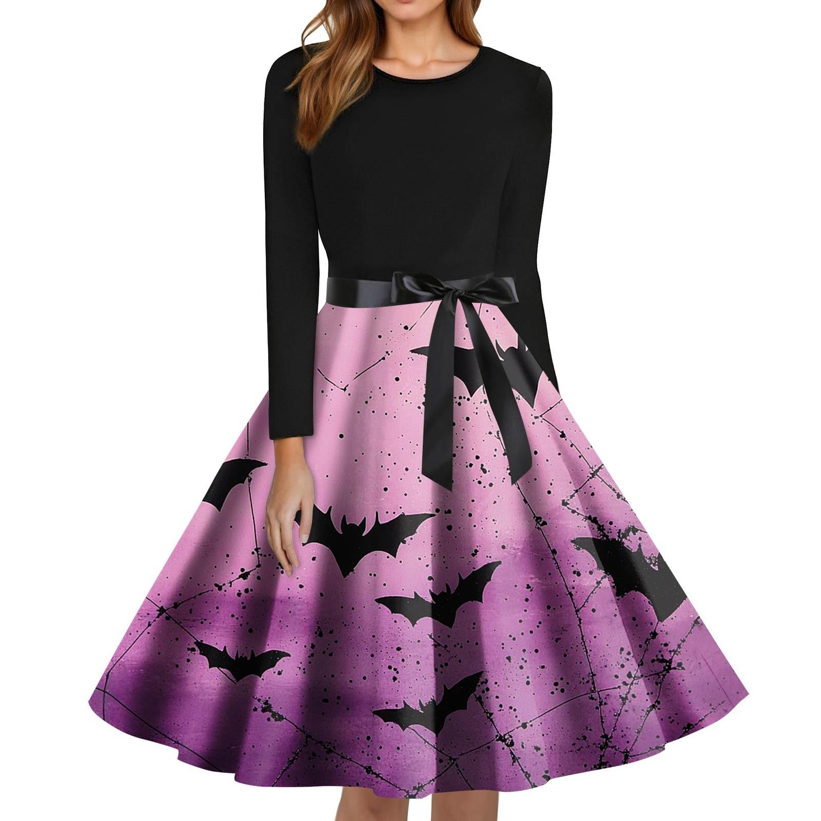 

Женское модное платье с круглым вырезом, повседневное, приталенное, с принтом на Хэллоуин и длинным рукавом M