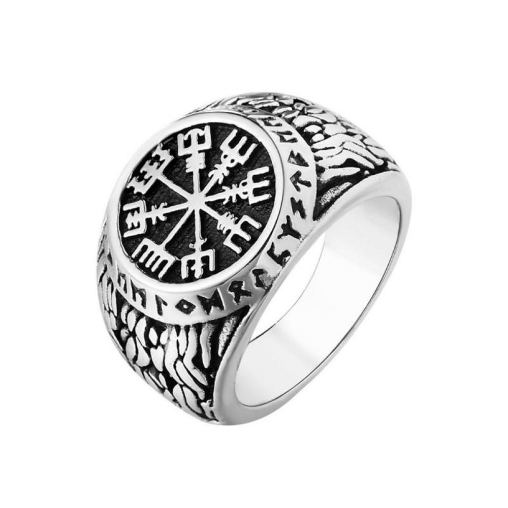 New Vintage Viking Rune Stamp Ring Men Domineering Punk Nordic Amulet Jewelry Accessories