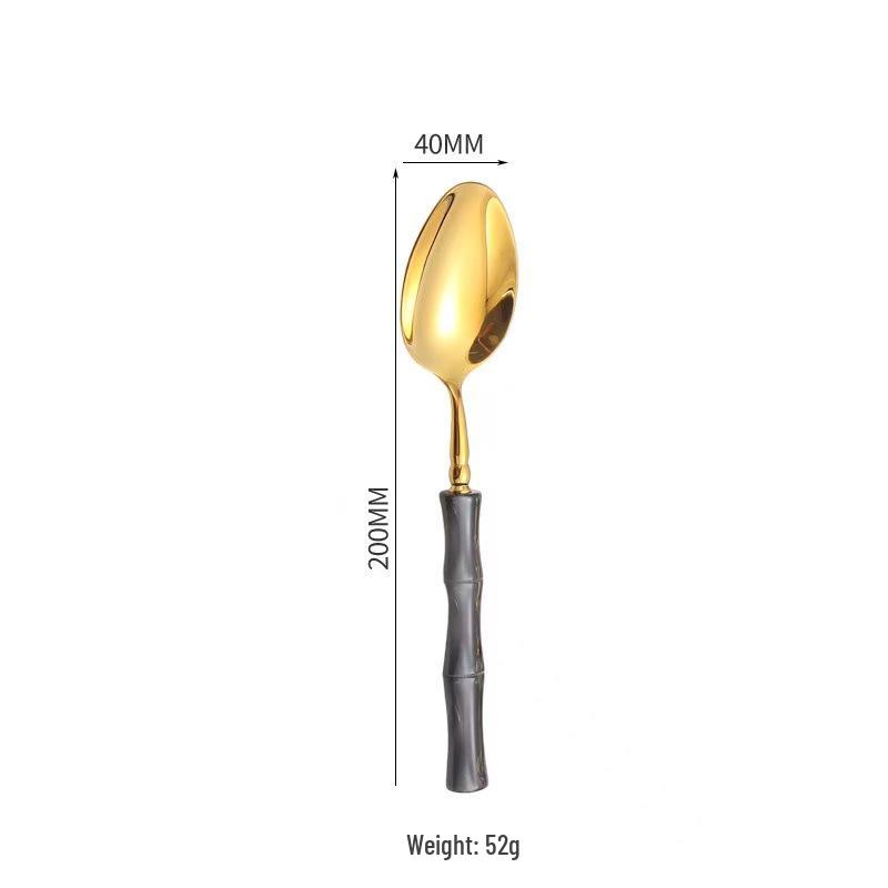 304 Stainless Steel Gold Cutlery Set with Violet Acrylic Bamboo Joint Handles: Includes Knife, Fork, and Spoon for Hotel Light Luxury Use.