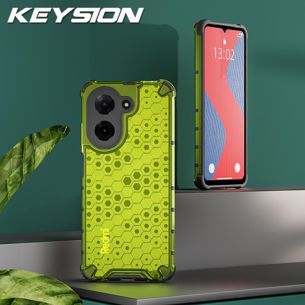 KEYSION Shockproof Armor Case for Xiaomi Redmi A5 4G Soft Silicone+PC Transparent Honeycomb Phone Back Cover for Xiaomi POCO C71