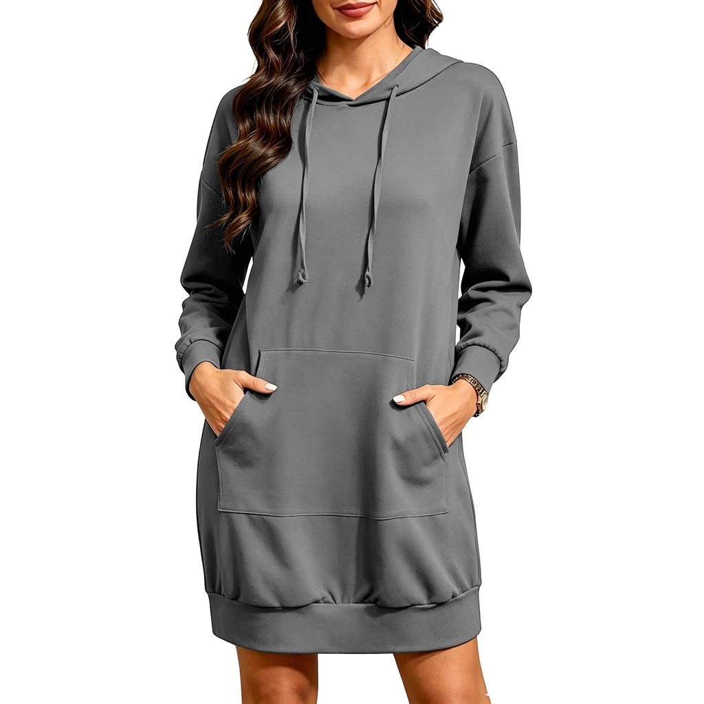 Women's Fashion Casual Long Sleeve Hooded Sweatshirt Dress for Everyday Wear