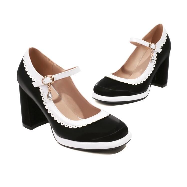 FOREADA Women Pumps Thick Super High Heels Round Toe Mary Janes Crystal Party Sexy Spring Autumn Shoes Rose-carmine Red Blue