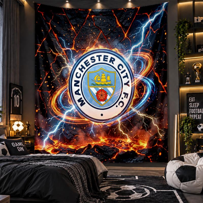 Arazzo da Appendere alla Parete Stampa Manchester City Tessuto per Soggiorno Camera da Letto Decorazione per la Casa