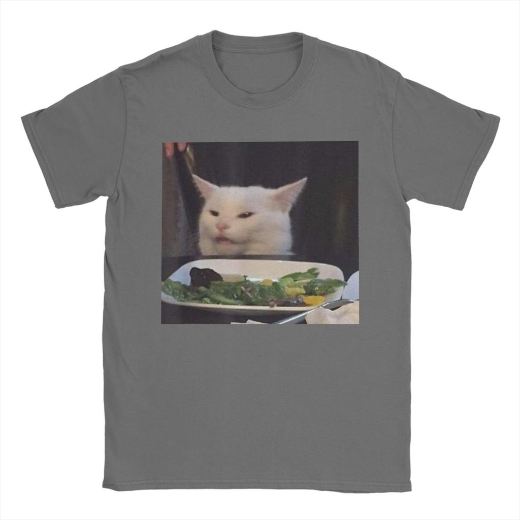Esstisch Katze Meme Lustig Internet Schreiend Verwirrt T-Shirt Sommer T-Shirts Baumwolle Mode T-Shirt Für Männer Kurze Ärmel Oberteile