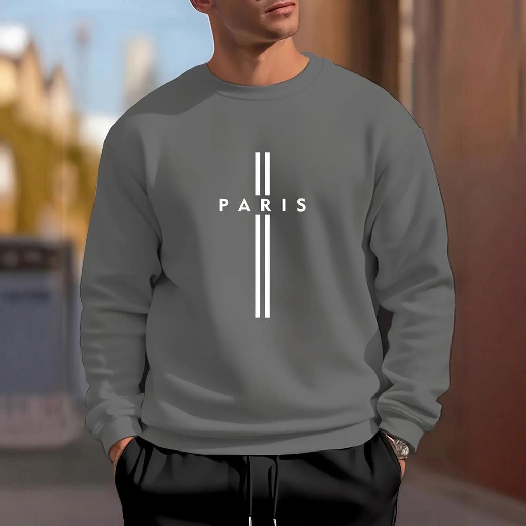 Men's Letter Printed Round Neck Long Sleeve Sweatshirt Casual Sports Top