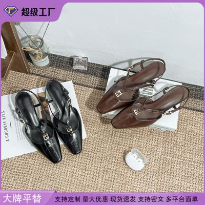 2025 Summer New Bag Head Cool Slippers Women's Rear Empty Single Shoes Thick Heel High Sense French High Heels Are Not Tired