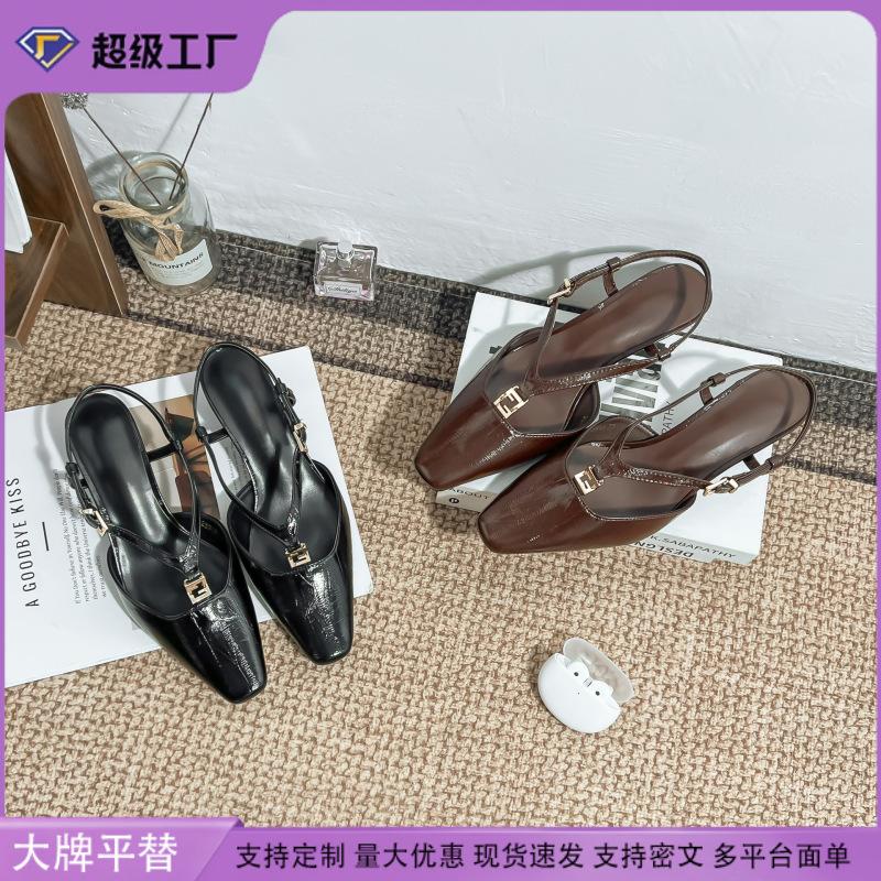 2025 summer new bag head cool slippers women's rear empty single shoes thick heel high sense French high heels are not tired