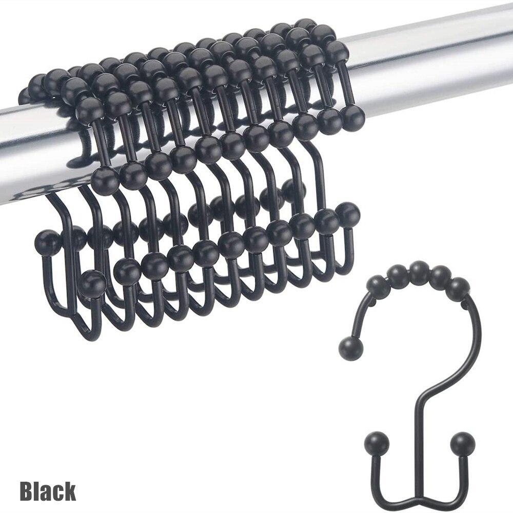 

12 шт./упак. двухсторонние крючки для душевой занавески, кольцо, металлическая направляющая, вешалка для душевой занавески, противоскользящие роликовые аксессуары для ванной комнаты чёрный