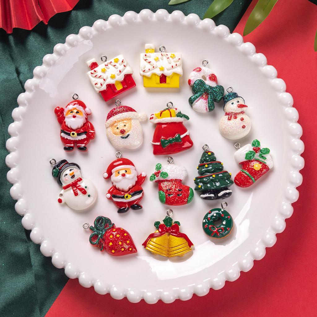 Christmas Resin Pendants - Santa And Snowman Ornament Set For Christmas Tree Decorations, Gift Wrapping, And Holiday Crafts