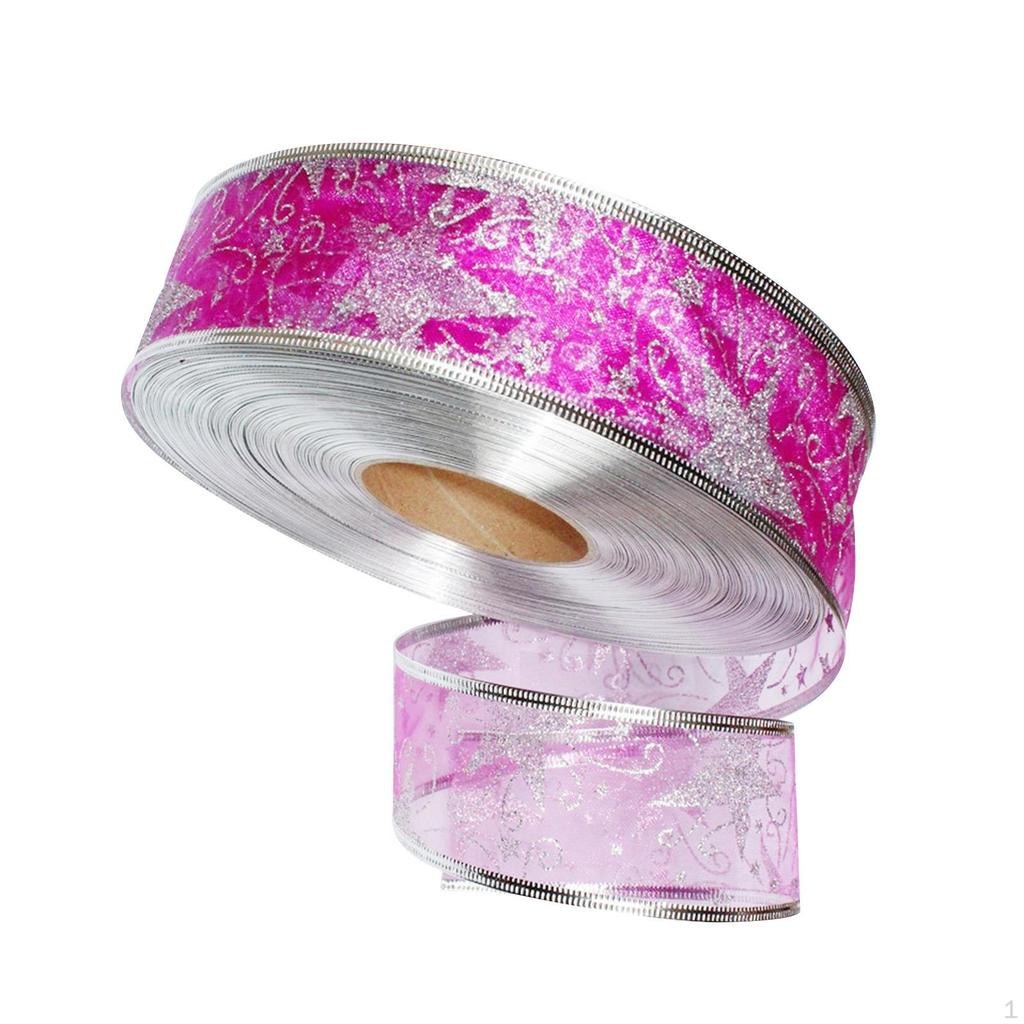 Christmas Ribbon Decorative 100yds Length 5cm Wide Wired Edge Ribbons Festival Gift Wrapping