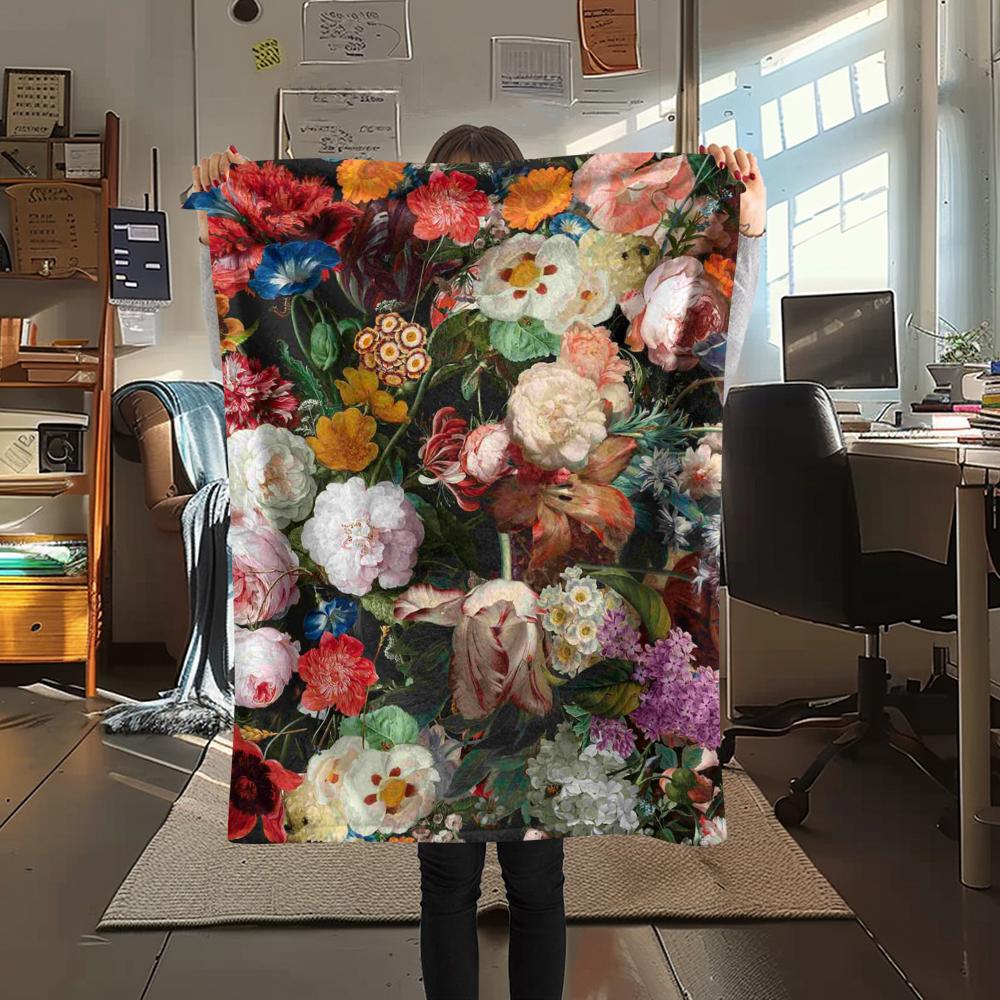 1Pc Vintage Floral Bird Print Flannel Blanket, High quality Comfortable for All Seasons, Home Decor, Warmth and Comfort, Perfect for Gifts