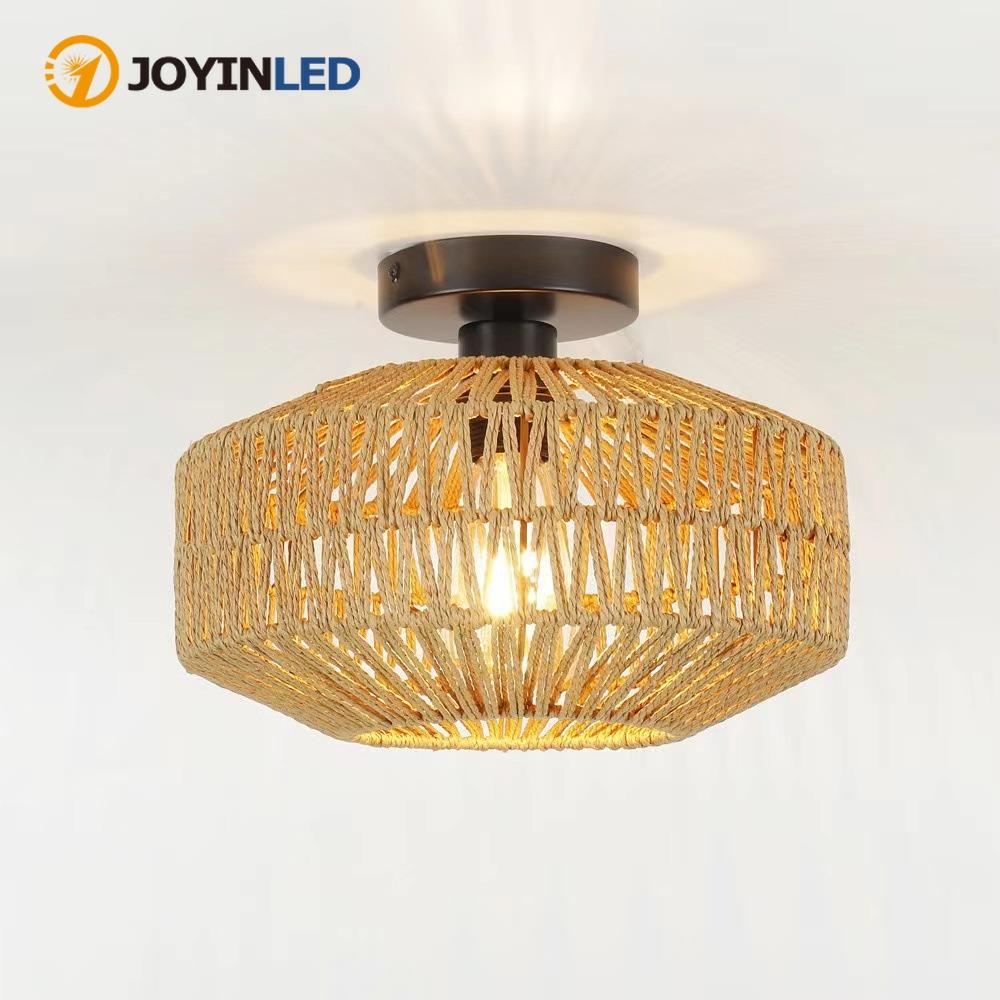 JOYINLED Handmade Rattan Chandeliers E27 LED Light Hand Woven Bedroom Hanging Ceiling Light Modern Home Decoration Light Fixture