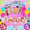 206 PCS Candyland Party Decorations, Candy Land Decoration with Candy Balloons, Lollipop Backdrop, Tablecloth, Candyland Birthday Banner, Cake
