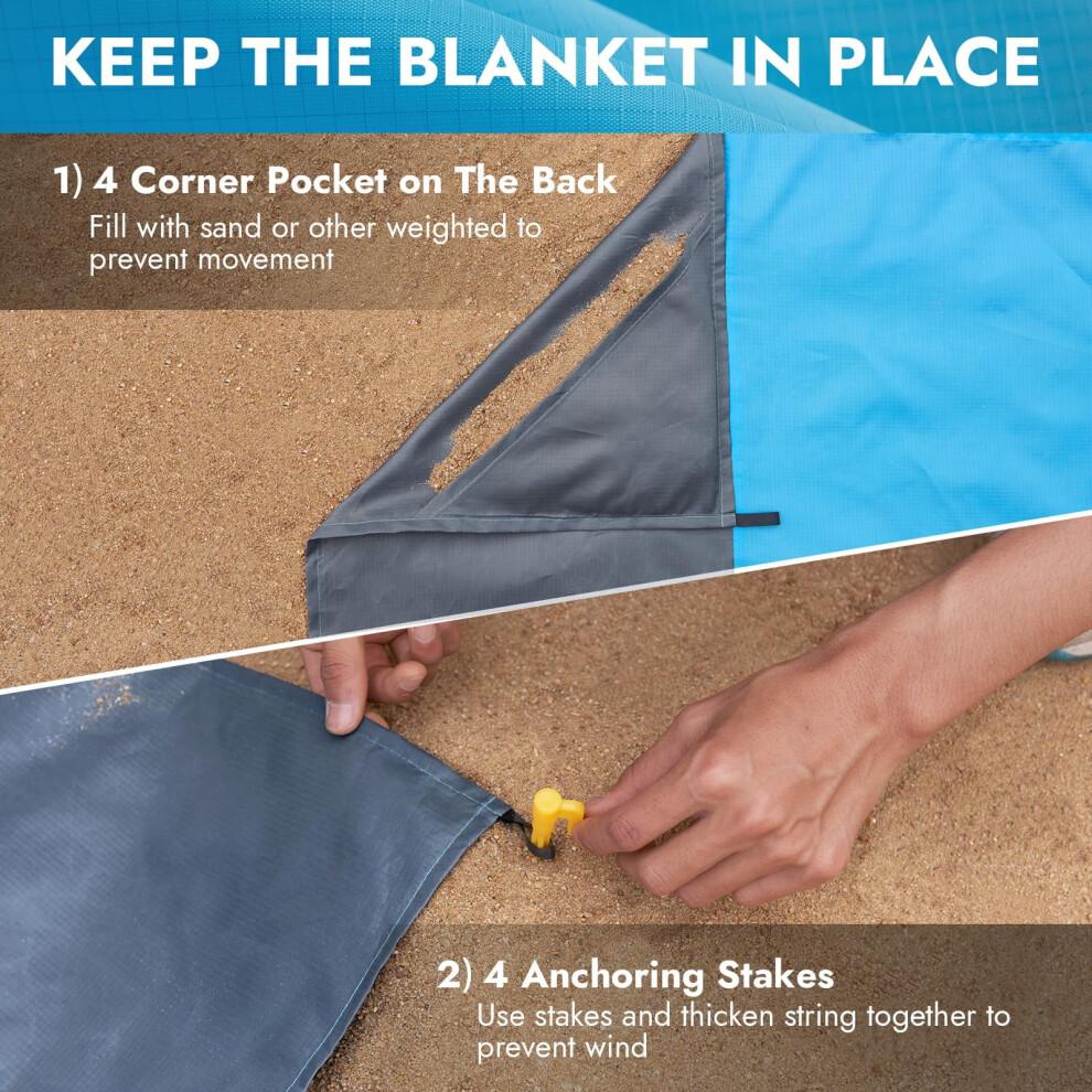 Waterproof Sandproof Beach Blanket 82.7″78.7″ with 4 Stakes & Corner Pockets – Orange, compatible with travel/camping
