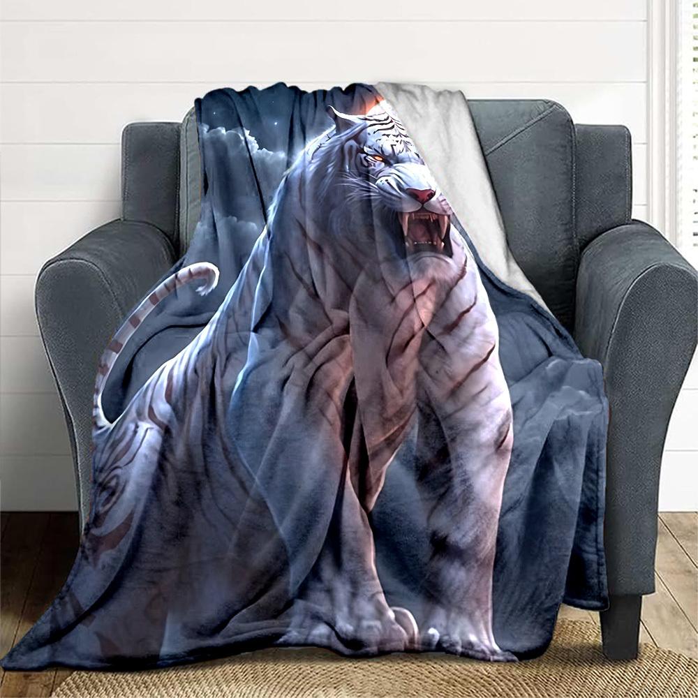 1pc Tiger Moon Night Print Blanket - Lightweight Flannel Fleece with Digital Printing, Soft Warm for Sofa, Travel, Camping, Office yy251018270