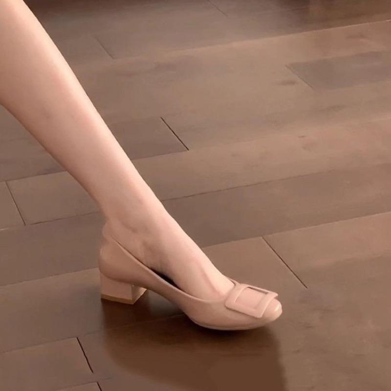fashion Square Toe Belt Buckle High Heels Solid Color Slip-ons Fashionable Elegant Sexy Simple Women's Shoes Latest 4cm