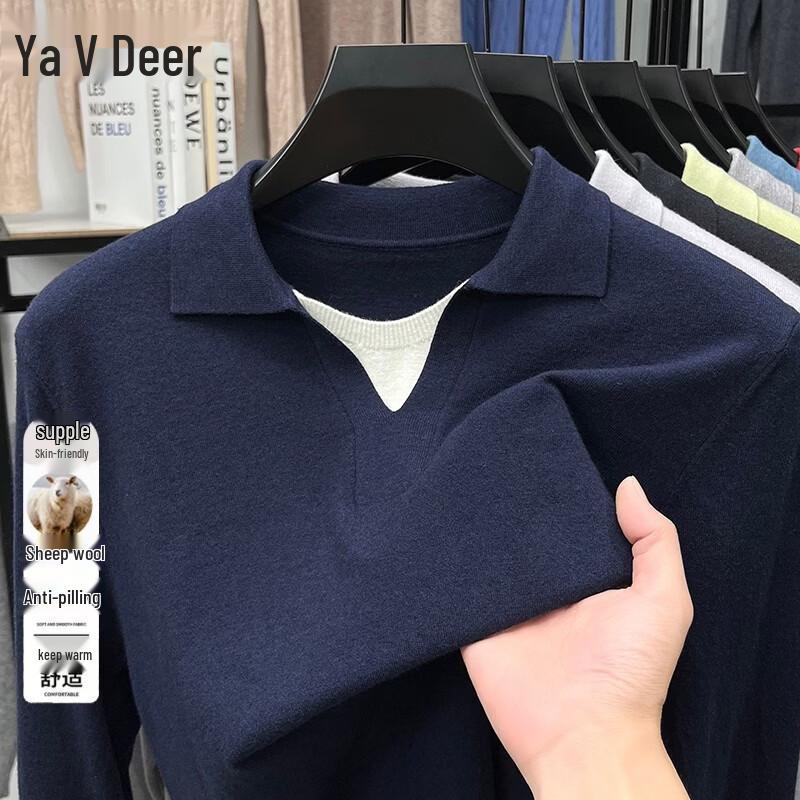 Yalu Men's Wool-Blend Mock Two-Piece Knit Sweater