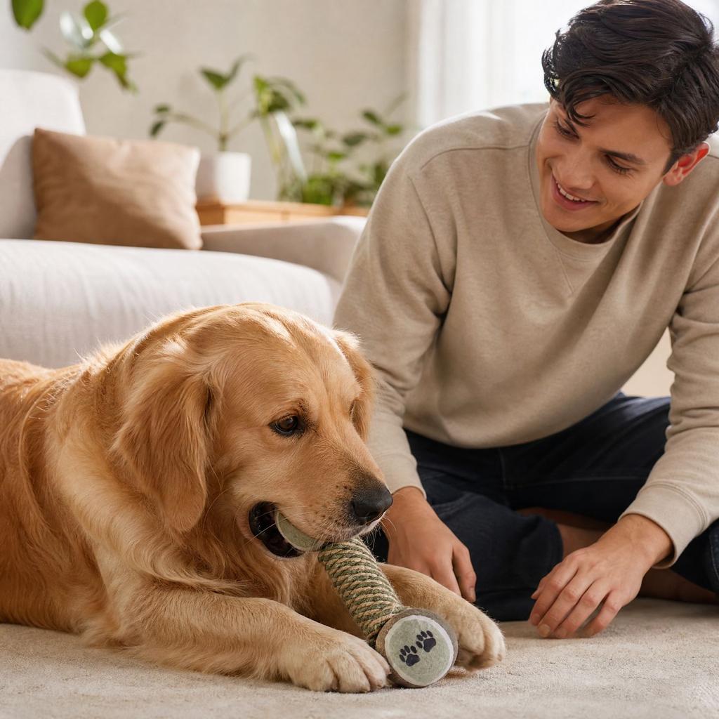 Dog Rope Knot Toy with Tennis Ball, Cotton Rope Teething Toy for, Self- Rope Dumbbell Size No.10 for Small Large Dogs