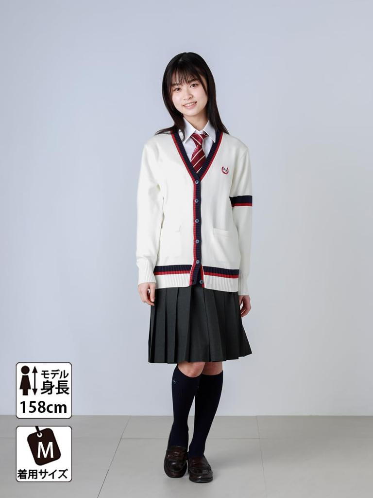 Konomi White x Red Striped School High Junior and High Popular Suitable for School Entrance Available in and Slim Size M ARCC-1015 Girls' Cardigan,