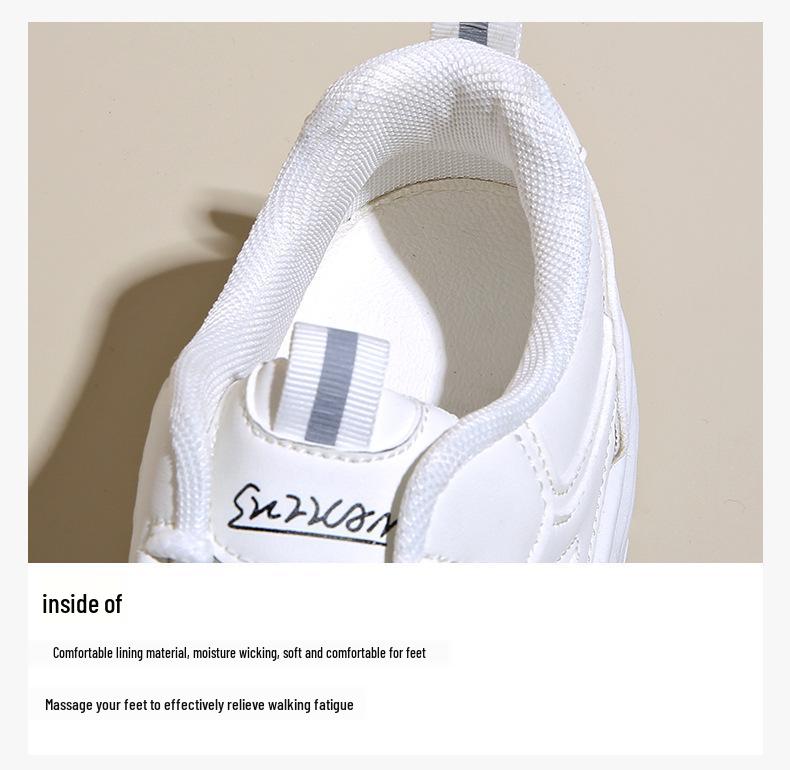 Women's W3612 White Leather Thick-Soled Casual Shoes, 2024 Autumn Collection
