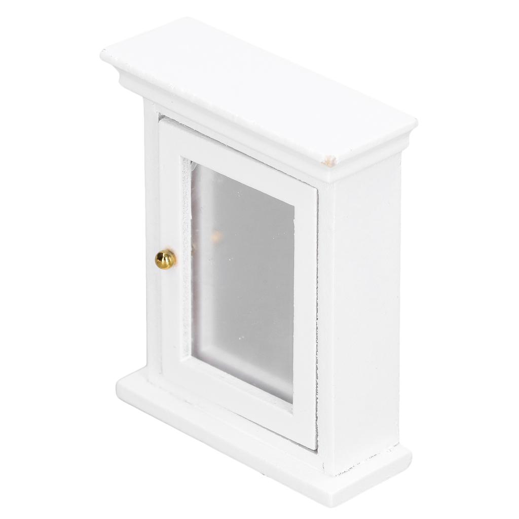 Dollhouse White Mirror Cabinet Miniature Mirrored White Cabinet Mini Bathroom Furniture for 1:12 Doll House