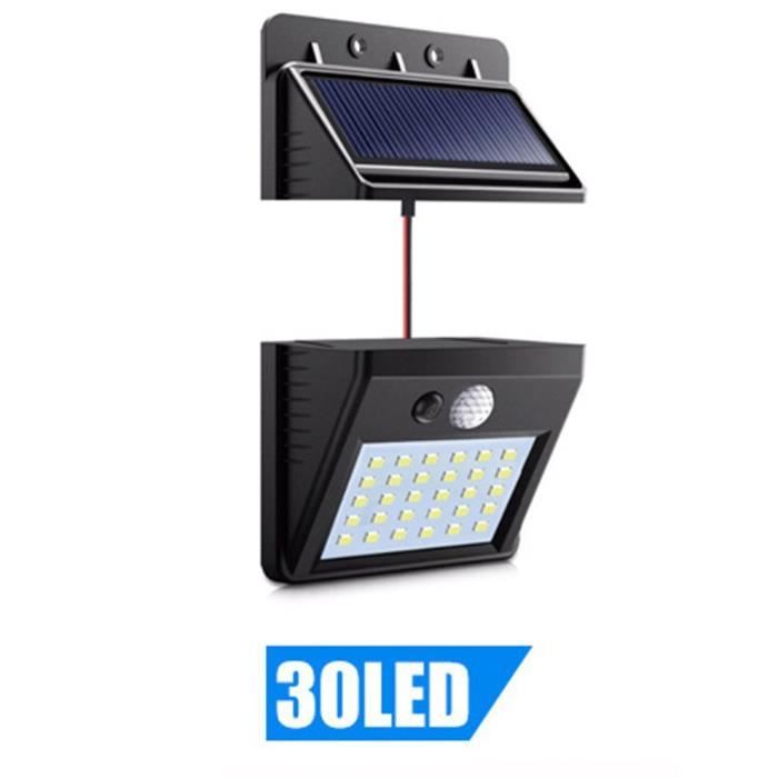 Réverbère Solaire - Noir - 30 LED - Détecteur de Mouvement - Utilisation Extérieure - Énergie Solaire