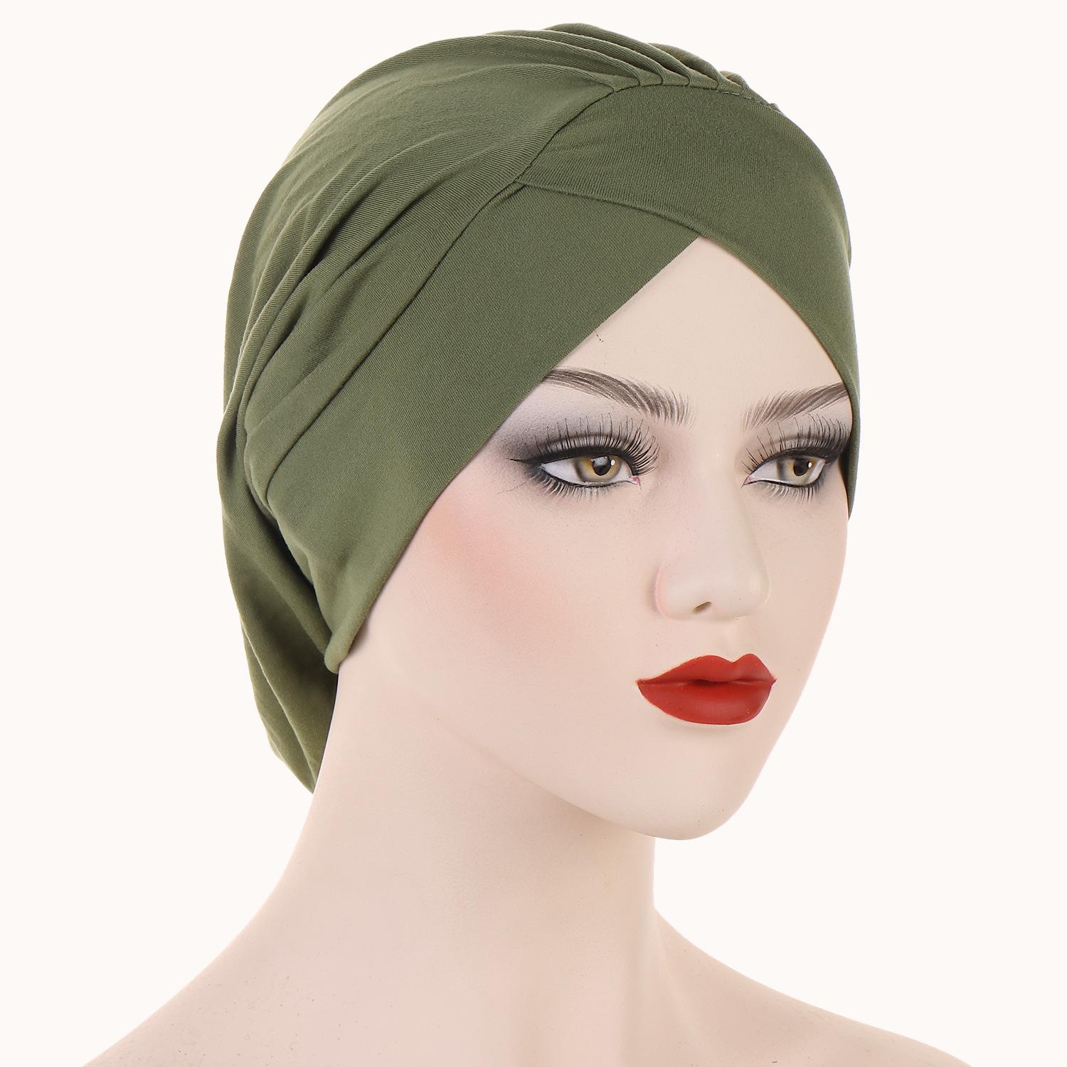 JYL TS DIY Тюрбан-шапка на пуговице Женская мусульманская кепка Смесь хлопка grassgreen печень каштановый