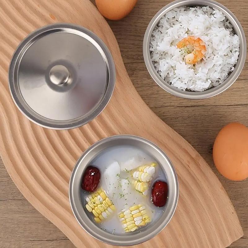 304 Stainless Steel Steamed Egg Bowl With Lids Kitchen Tableware Fruit Salad Dessert Soup Bowl Food Container Rice Noodles Bowl