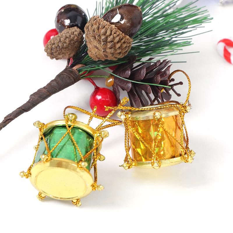 2.5-3.5CM 12Pcs Colorful Drums Hanging Ornaments Xmas Tree Glitter Pendants for Home Party Noel Gifts New Year Gifts Navidad