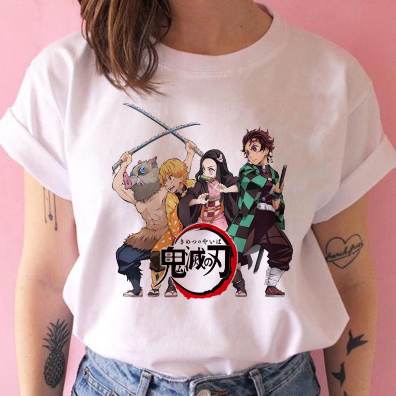 2023 New Women T-Shirt Kimetsu No Yaiba Demon Slayer Top Female T Shirt Harajuku Streetwear O-Neck Casual Ladies Tees Clothing