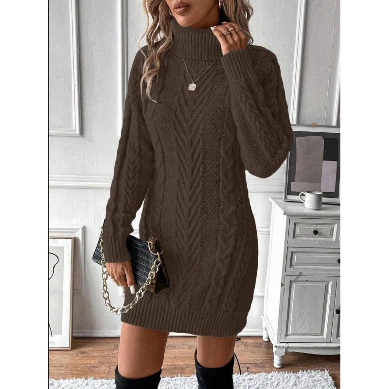 

Turtleneck Twist Sweater Dress - High Neck Design for Swift Fashion L