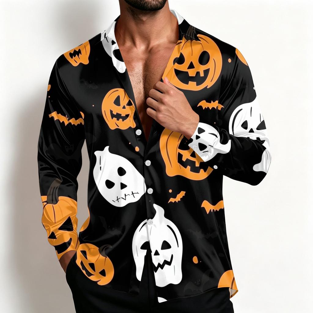 Men's Halloween Shirt Jacket Casual Loose Fit Lapel Collar Breathable for Spring and Fall