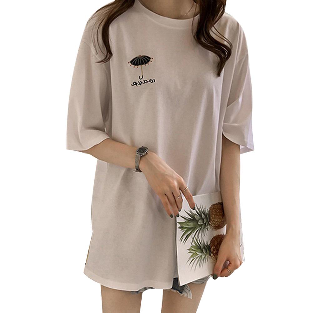

Модный аксессуар, женская футболка с зонтиком и вышивкой, с коротким рукавом и круглым вырезом, негабаритная футболка, длинная блузка XXL белый