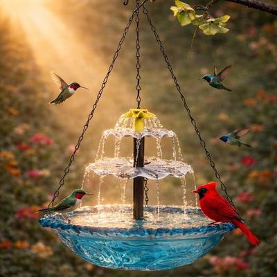 Fontaine Solaire Baignoire pour Oiseaux Suspendue, Pompes Distributeur Fontaine à Eau Solaire pour Oiseaux, Kit Bol Douche Baignoire pour Colibris