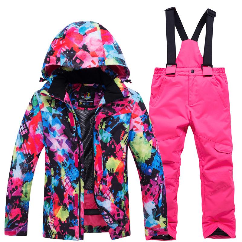Jungen Mädchen Camouflage Ski Set Winddicht Warm Wasserdicht Outdoor Verdickt Single Board Ski Jacke Hosen