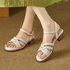 Krazing Pot Cow Skin Thick Med Heels Peep Toe Summer Size 42 Brand Shoes Street Wear Gladiator Elegant Women Sandals