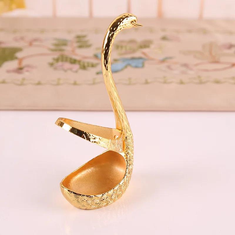 7PCS Creative Metal Cutlery Set Decoration Luxury Dessert Tableware with 6 Spoons Coffee Tea Stirring Spoon with Swan Stand