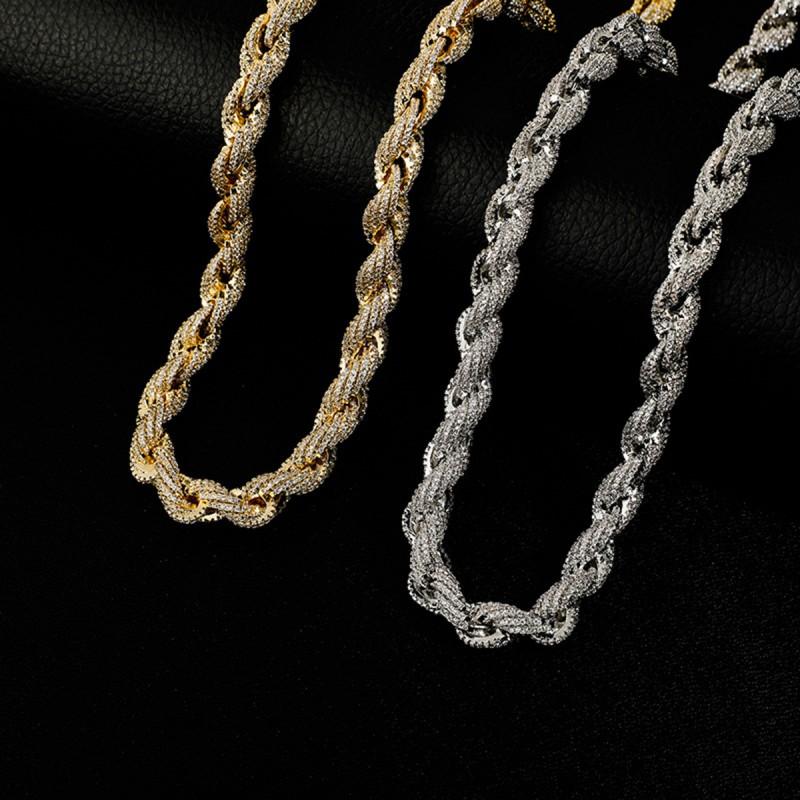 Hip Hop Mens Necklace 10mm Alloy CZ Thick Twisted Cuban Chain Fashion Statement Jewelry