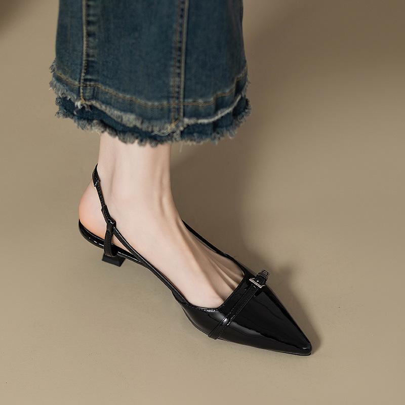 French pointed patent leather bag head sandals female summer fairy style retro versatile stiletto empty shoes