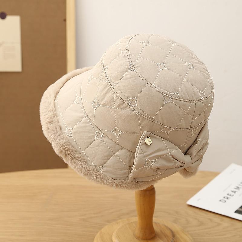 Fashion Bow Padded Bucket Hat Women's Autumn and Winter Casual Plush Basin Hat