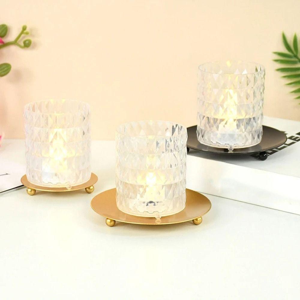 Round Iron Candle Holder Golden Festival Candlestick Holder Creative Pillar Metal Plate  Banquet