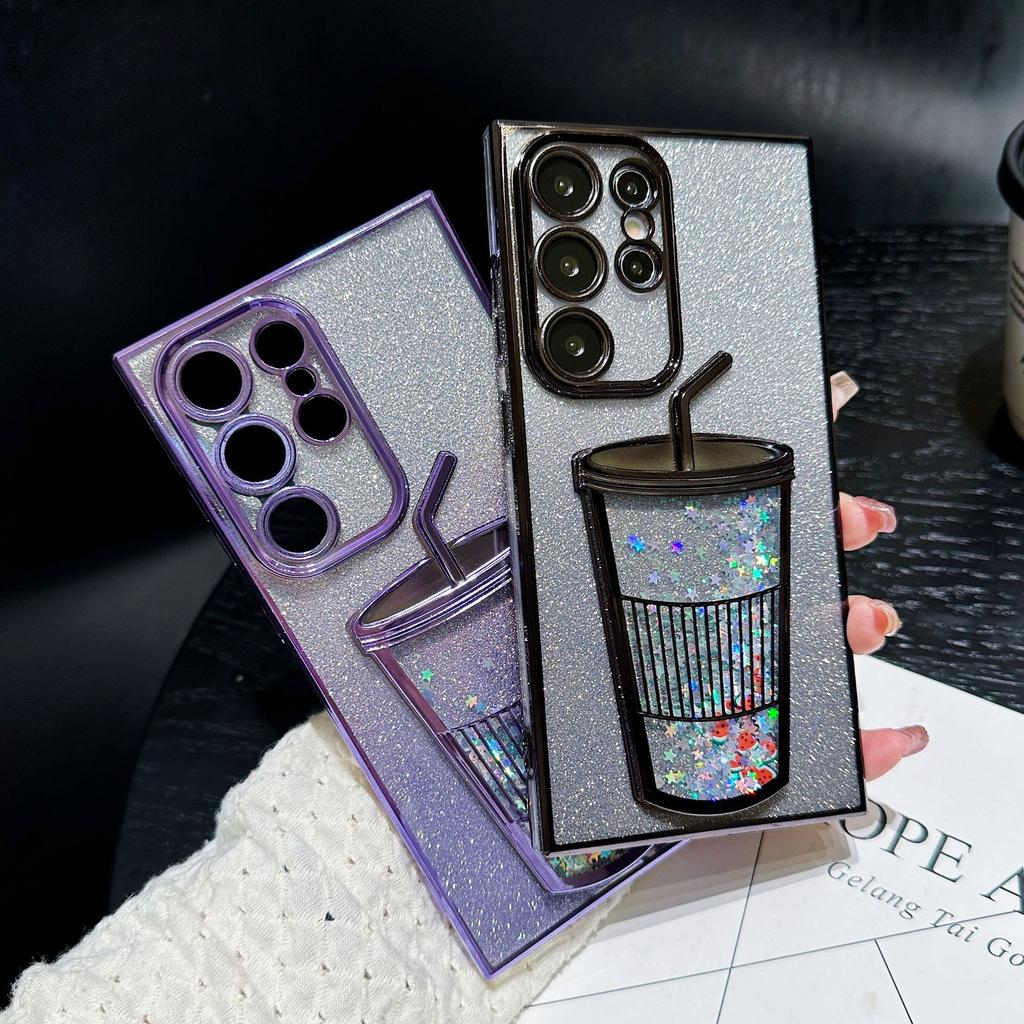 Creative Quicksand Cup Suitable for Samsung S24ULTRA Mobile Phone Case S23 Transparent Gradient Glitter S22 with Lens Film