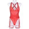 New sexy hollow striped cross suspender one-piece erotic underwear set