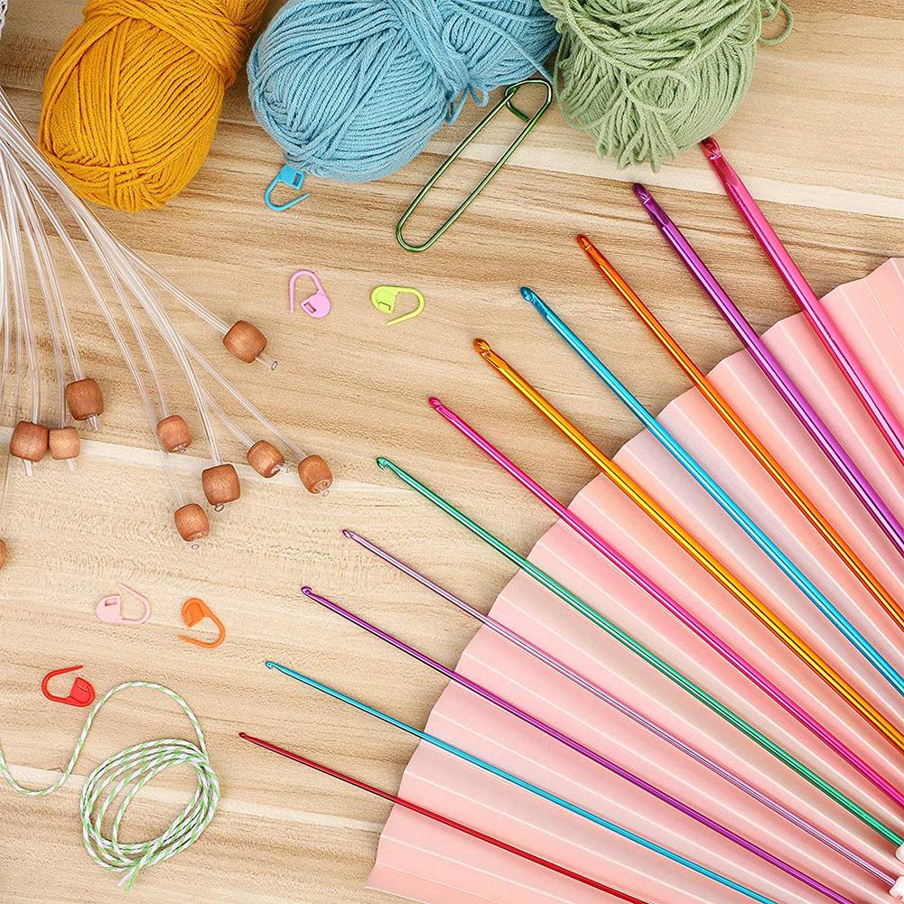 M-Modern-23 Pieces Tunisian Crochet Hooks Set 3-10 Mm Cable Bamboo Knitting Needle With Bead Carbonized Bamboo Needle Hook 2-8Mm
