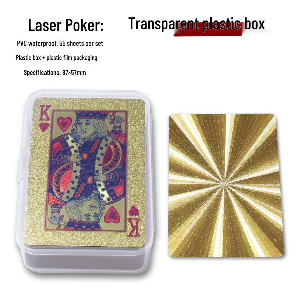 Gold Foil Waterproof Playing Cards In Transparent Plastic Box